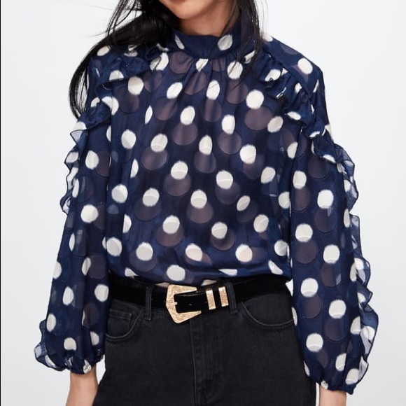 Polka Dot Top with Ruffles - Picture 2 of 6